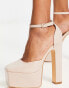 Truffle Collection Wide Fit square toe platform high heeled shoes in beige