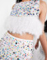 ASOS EDITION ditsy floral sequin crop top with faux feather hem