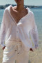 Фото #2 товара Льняная рубашка с вышивкой на рукавах ZARA