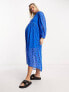 Фото #7 товара Wednesday's Girl Maternity tiered polka dot midi smock dress in blue