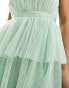 Vila Petite Bridesmaid halterneck tulle midi dress with tiered skirt in mint green cameo green, 40 - фото #9