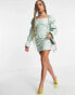 Фото #4 товара NA-KD x Sanne de Kramer square neck dramatic sleeve mini dress in dusty green