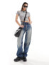 Фото #2 товара Weekday Rail mid waist loose fit straight leg jeans in jackpot blue