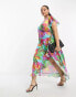 Фото #6 товара ASOS DESIGN Curve frill detail wrap maxi satin dress in large bold floral print