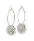 Stainless Steel Textured Circle Leaf Dangle Hoop Earrings