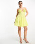 ASOS DESIGN Petite embellished crochet cut out mini skater dress with godet in yellow