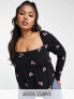 Фото #1 товара ASOS DESIGN Curve square neck top with red floral embroidery in black