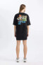 Coool Powerpuff Girls Oversize Fit Sırt Baskılı Penye Mini Elbise C3504ax24sm