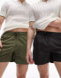 Фото #1 товара Topman swim shorts in black & khaki multipack