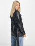 Pimkie leather look belted shirt jacket in black