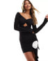 Фото #6 товара ASOS DESIGN bardot long sleeve corsage detail mini dress in black