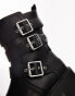 Topshop Wide Fit Luke chunky biker boots with buckle detail in black