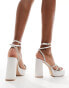 Фото #8 товара Be Mine Bridal Maysha embellished platform heeled sandals in ivory satin