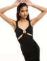 ASOS DESIGN square neck cami midi dress with oversize gold trim detail and high split in black Черный, 42 - фото #2