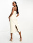 4th & Reckless Petite exclusive leather look bandeau midi dress in cream