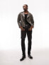 Topman distressed quilted leather jacket in black