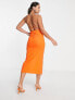 Фото #3 товара Vesper Tall strappy open back midi dress with thigh split in orange