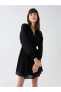 Фото #2 товара Vision Bağlamalı Yaka Kendinden Desenli Uzun Kollu Kadın Elbise