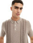 Фото #1 товара Abercrombie & Fitch front blocked stripe knit polo in tan