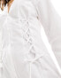 Miss Selfridge poplin lace up mini shirt dress in white 36 - фото #8