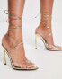 ASOS DESIGN Notify pointed insole heeled sandals in clear and gold