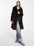 Vero Moda longline faux fur coat in brown