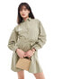 Фото #2 товара Miss Selfridge poplin belted mini shirt dress in khaki