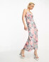 Object satin slip midi dress in blurred pink watercolour print