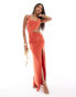 Фото #1 товара ASOS DESIGN slinky square neck maxi dress with sarong knot detail skirt in coral