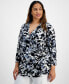 ფოტო #1 პროდუქტის Plus Size Floral-Print Faux-Wrap Top