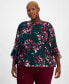 Plus Size Crewneck 3/4-Bell-Sleeve Blouse