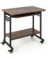 Фото #1 товара Rolling Laptop Table with Pull-out Keyboard Tray and Hooks-Rustic Brown