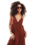 Фото #2 товара ASOS DESIGN strappy v neck maxi dress with broderie skirt in brown