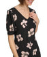 Фото #4 товара Women's Floral V-Neck Puff-Sleeve Dress