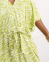 Фото #6 товара Monki tie waist maxi kaftan dress in lime zebra print