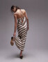 Topshop cowl slip midi dress brown and ivory stripe