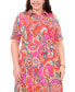 Plus Size Paisley-Print Midi Dress Fuchsia Aqua, 1X - фото #4