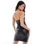 Фото #4 товара ASOS DESIGN faux leather studded bandeau mini dress with seam detailing in black