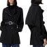 The Kooples Belted Double Breasted Leather Trim Trench Coat Black 34 US XS