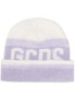 Фото #1 товара Головной убор аксессуар Шапка GCDS 298763 Логотип бини белый фиолетовый шерсть bland Размер OS