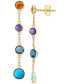 Фото #1 товара EFFY® Multi-Gemstone (1-7/8 ct. t.w.) & Turquoise Bezel Chain Drop Earrings in 14k Gold