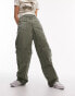 Topshop high waist moto waist seamed straight leg trouser in khaki