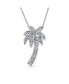 Hawaiian Nautical Pave Cubic Zirconia CZ Tropical Beach Vacation Palm Tree Necklace Pendant For Women .925 Sterling Silver