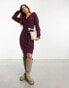 Фото #2 товара Vero Moda wrap belted long sleeve knitted mini dress in burgundy