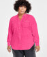ფოტო #1 პროდუქტის Plus Size Long-Sleeve Button-Front Blouse, Created for Macy's
