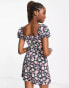 NaaNaa milkmaid mini dress in black and pink floral