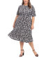 Фото #1 товара Plus Size Floral-Print Short-Sleeve Midi Dress