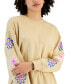 Juniors' Floral Long-Sleeve Crewneck Sweatshirt