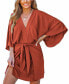 ფოტო #1 პროდუქტის Women's Light Brown V-Neck Kimono Sleeve Mini Beach Dress