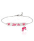 ფოტო #1 პროდუქტის Silver Plated Bar Pink Crystal Heart Bracelet